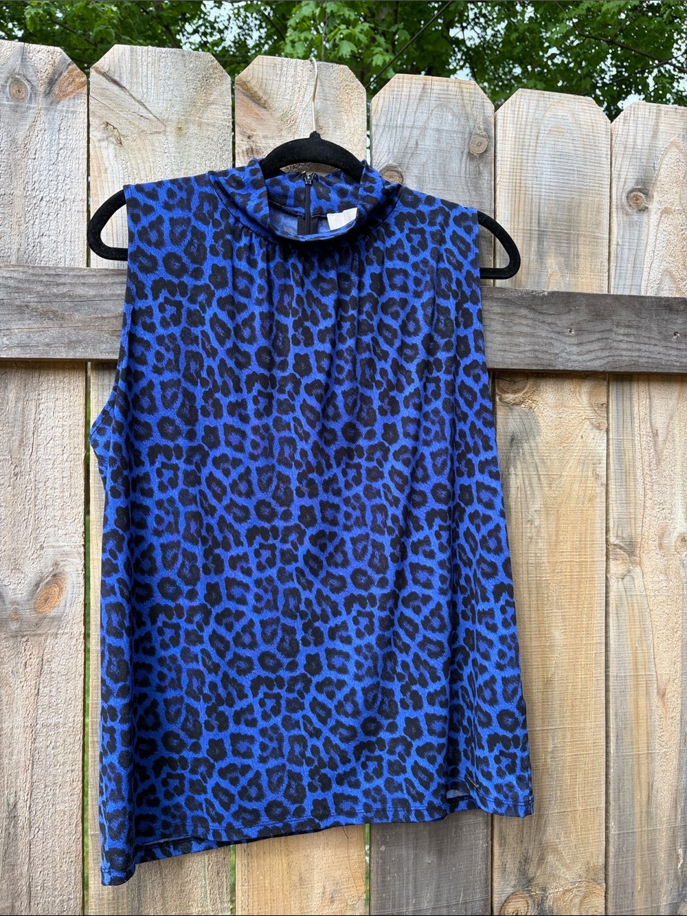 MICHAEL Michael Kors Blue and Black Leopard Print Sleeveless Mock Neck Top XL